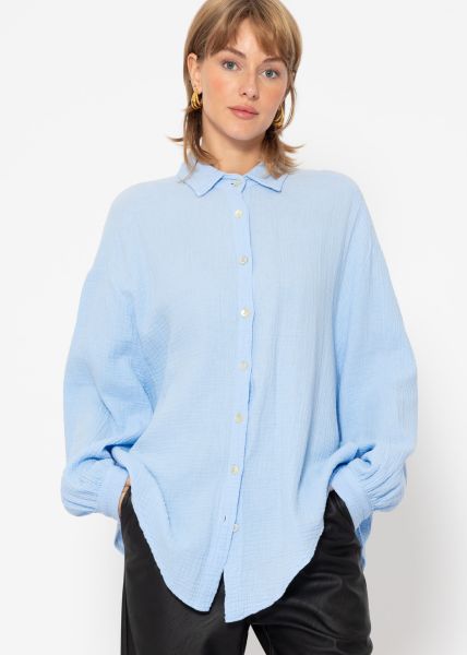 Musselin Bluse oversize, kurz, hellblau