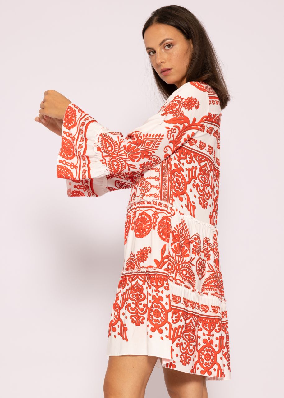 Kurzes Tunika-Kleid mit Print, rot