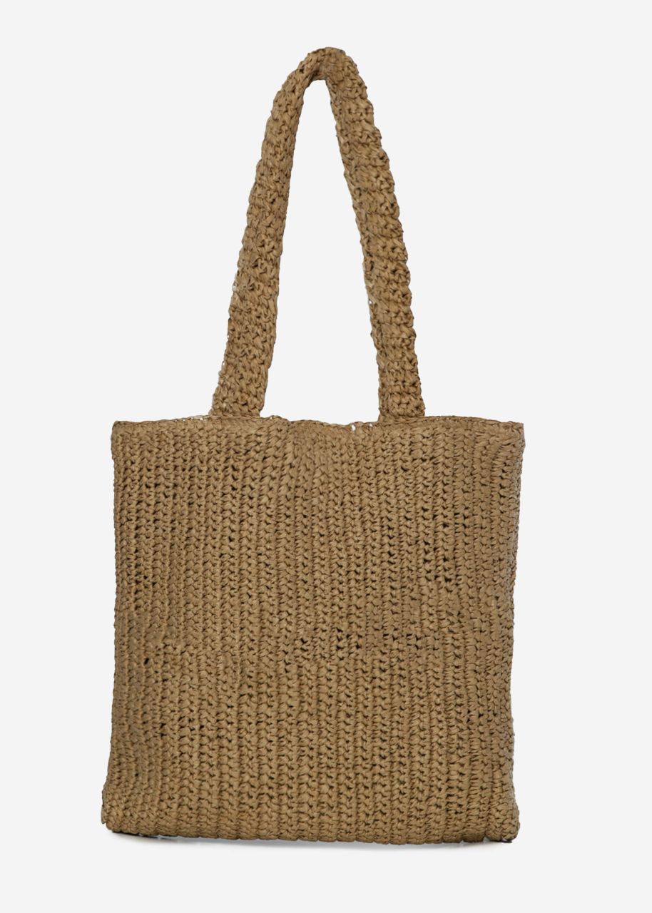 Shopper aus Bast mit Logo - beige