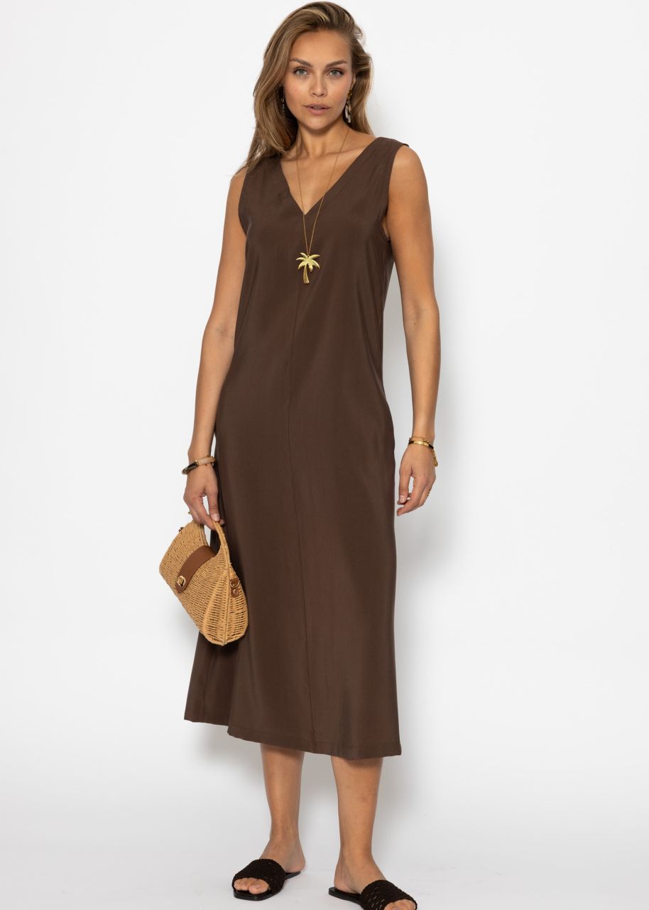 Maxi Kleid mit V-Ausschnitt - braun