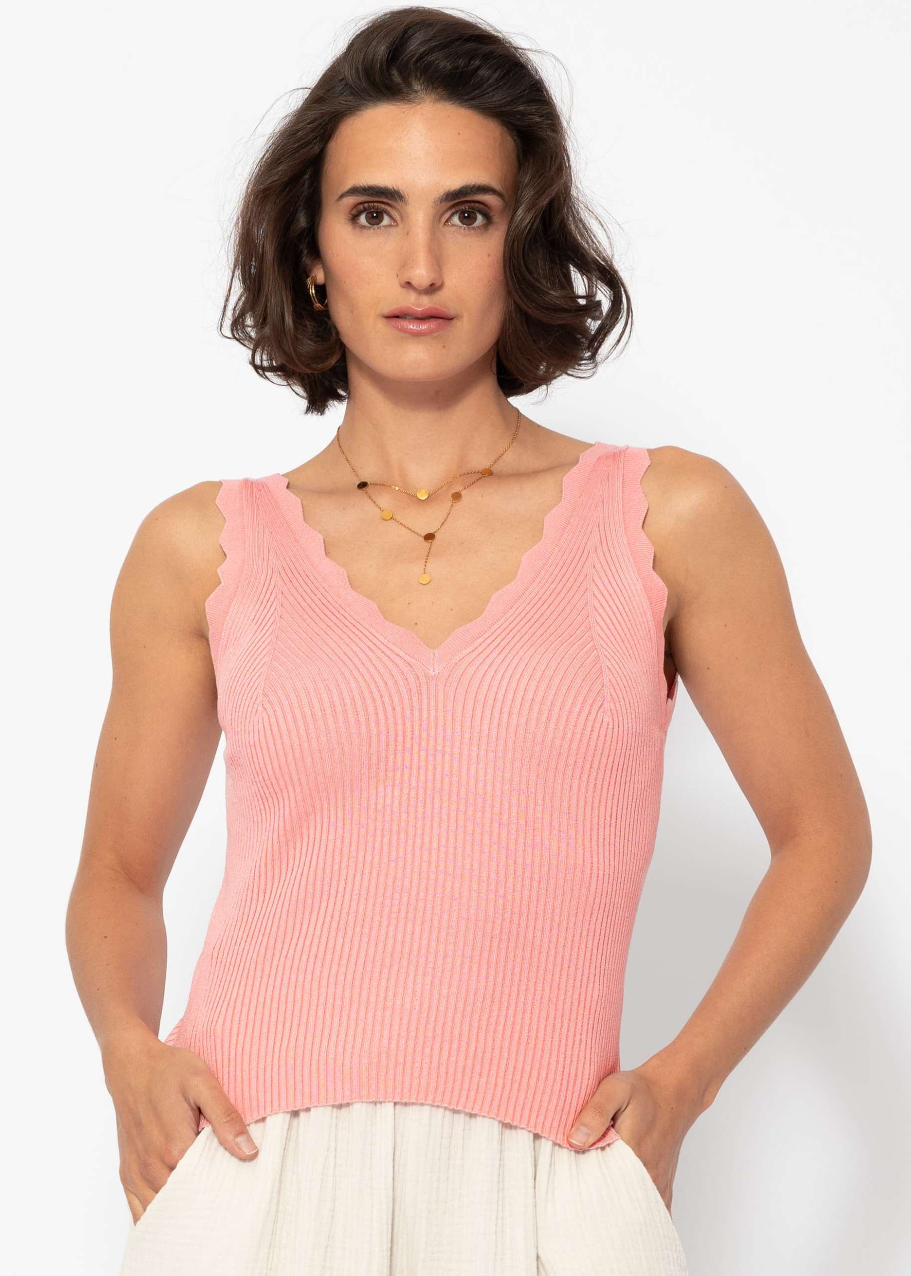 Strick Top mit V-Ausschnitt - rosa