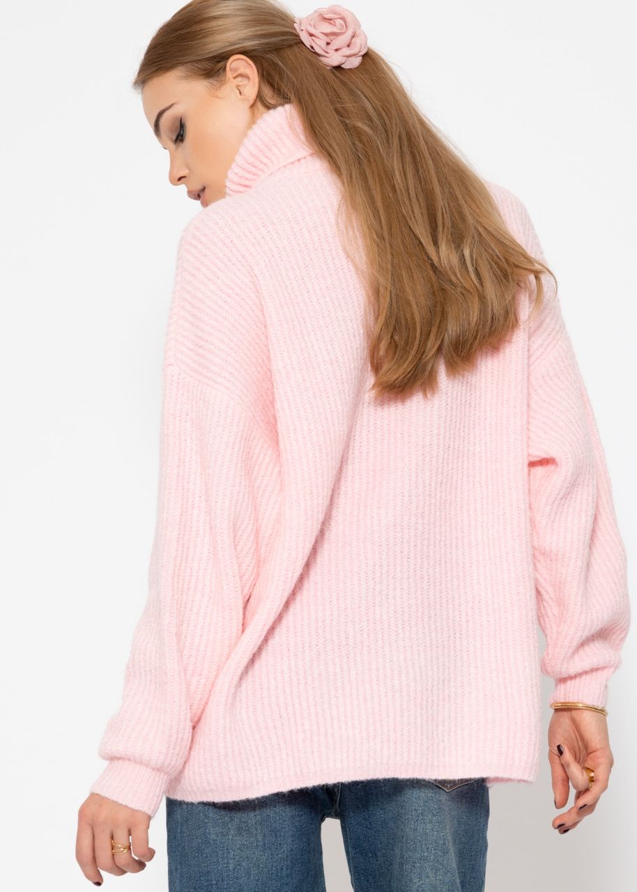 Oversize Rollkragenpullover - rosa