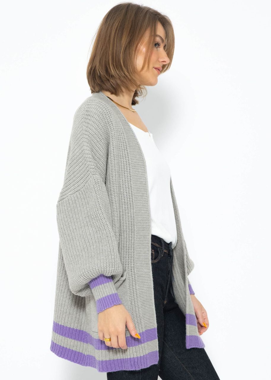 Soft Strick Cardigan mit Taschen - grau-lila