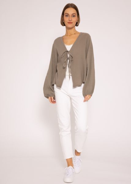 Musselin Blusenjacke mit Bindebänder, taupe