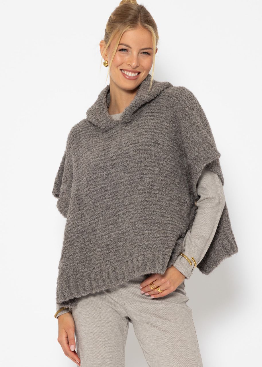 Jessica Haller Poncho mit Hoodie und Zopfmuster-Detail - taupe