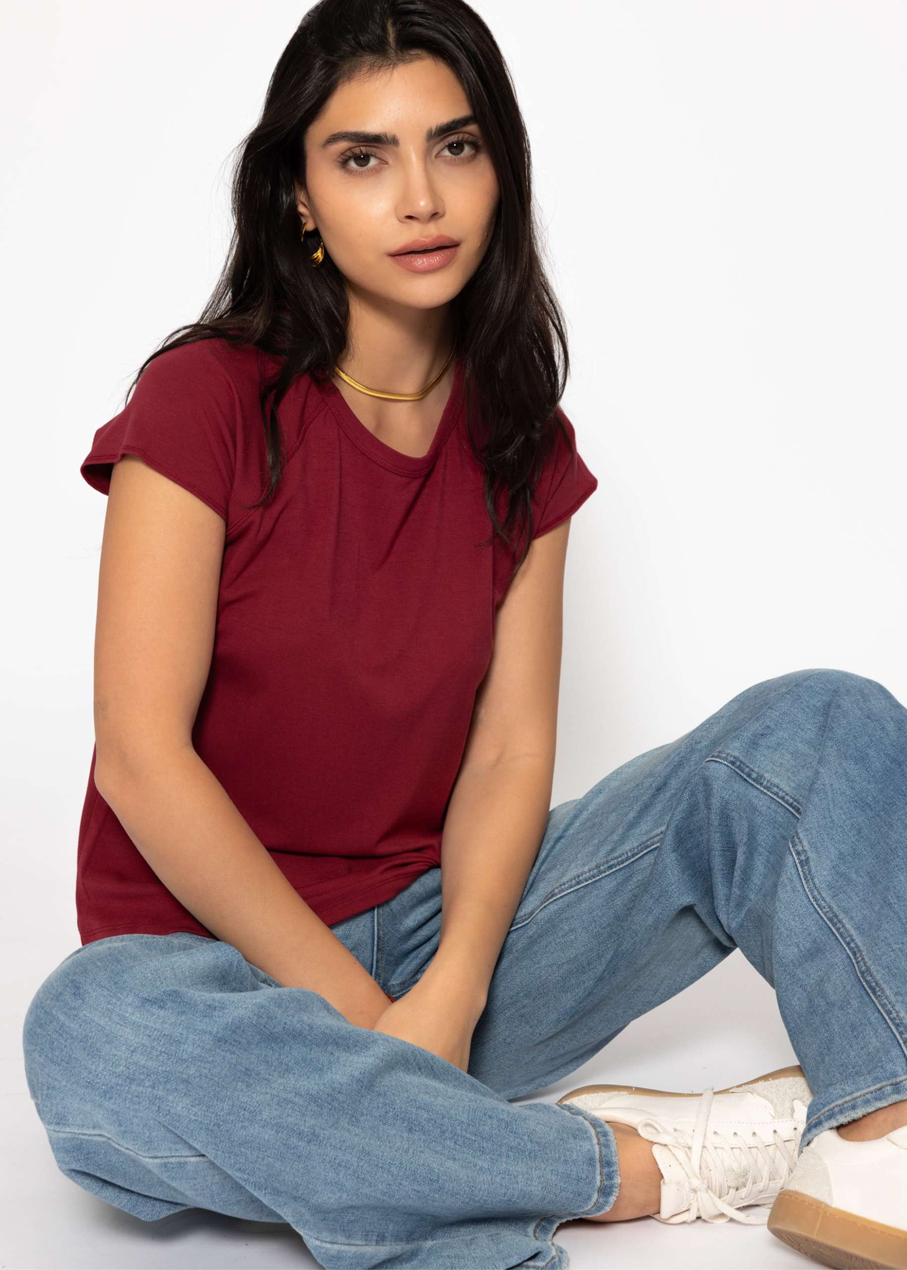 T-Shirt mit Raglannaht - burgundy