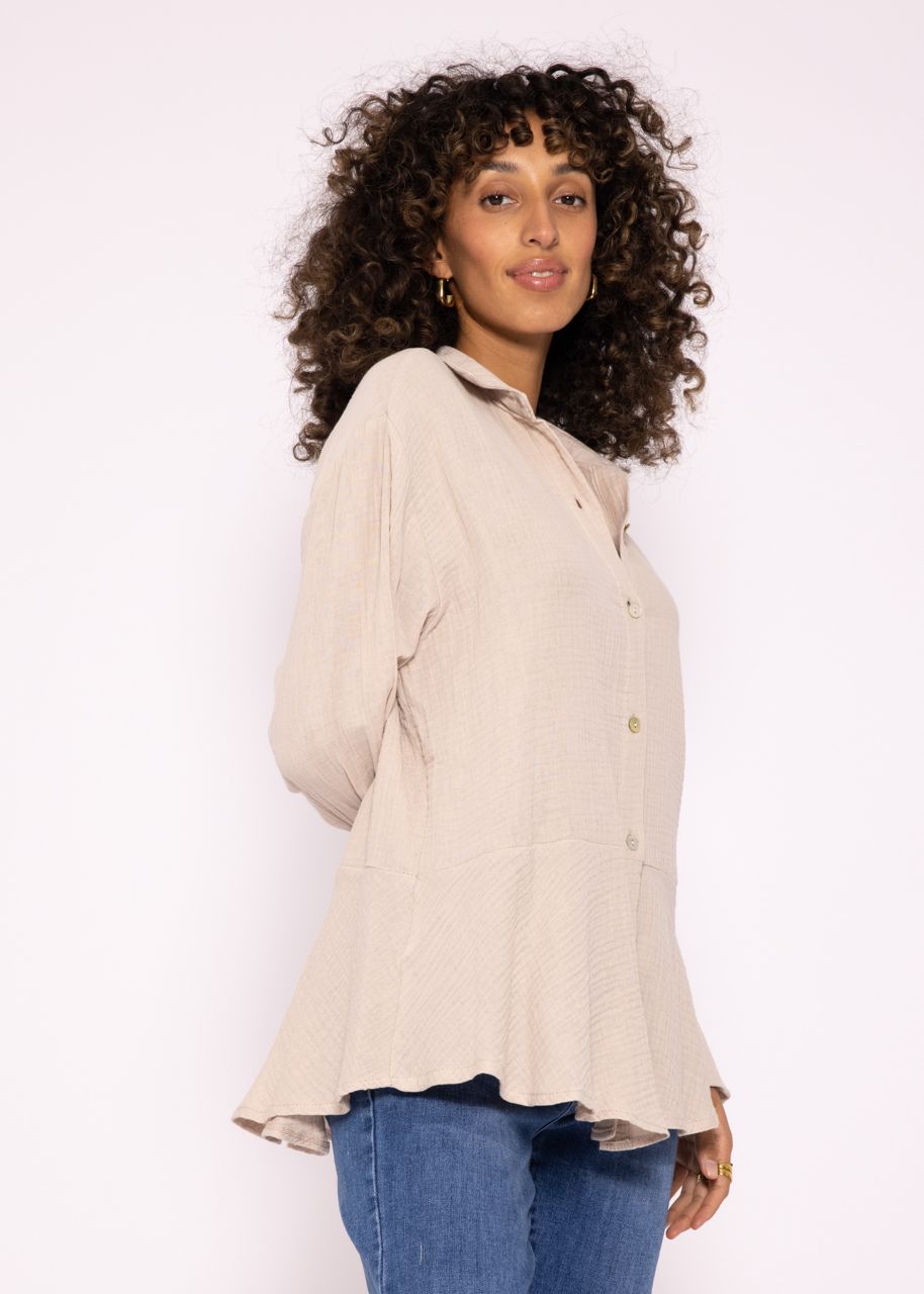 Musselin Bluse mit Volant, beige