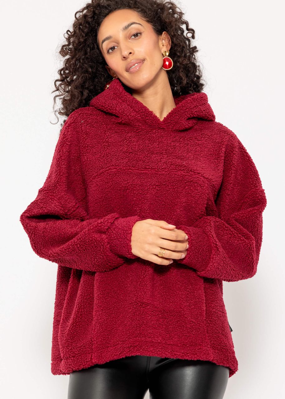 Oversize Teddy Sweatshirt mit Kapuze - weinrot