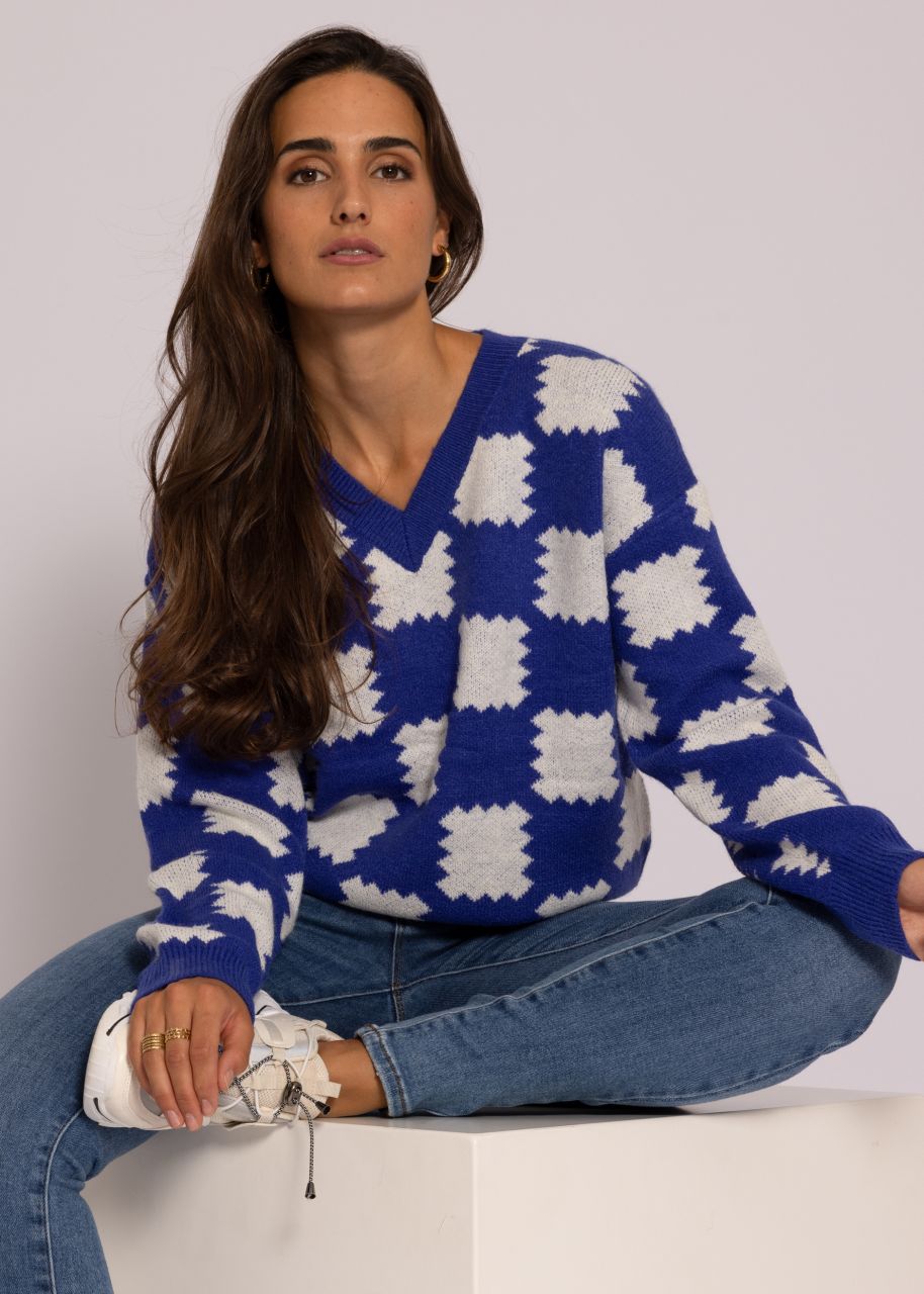 Pullover mit Muster, blau