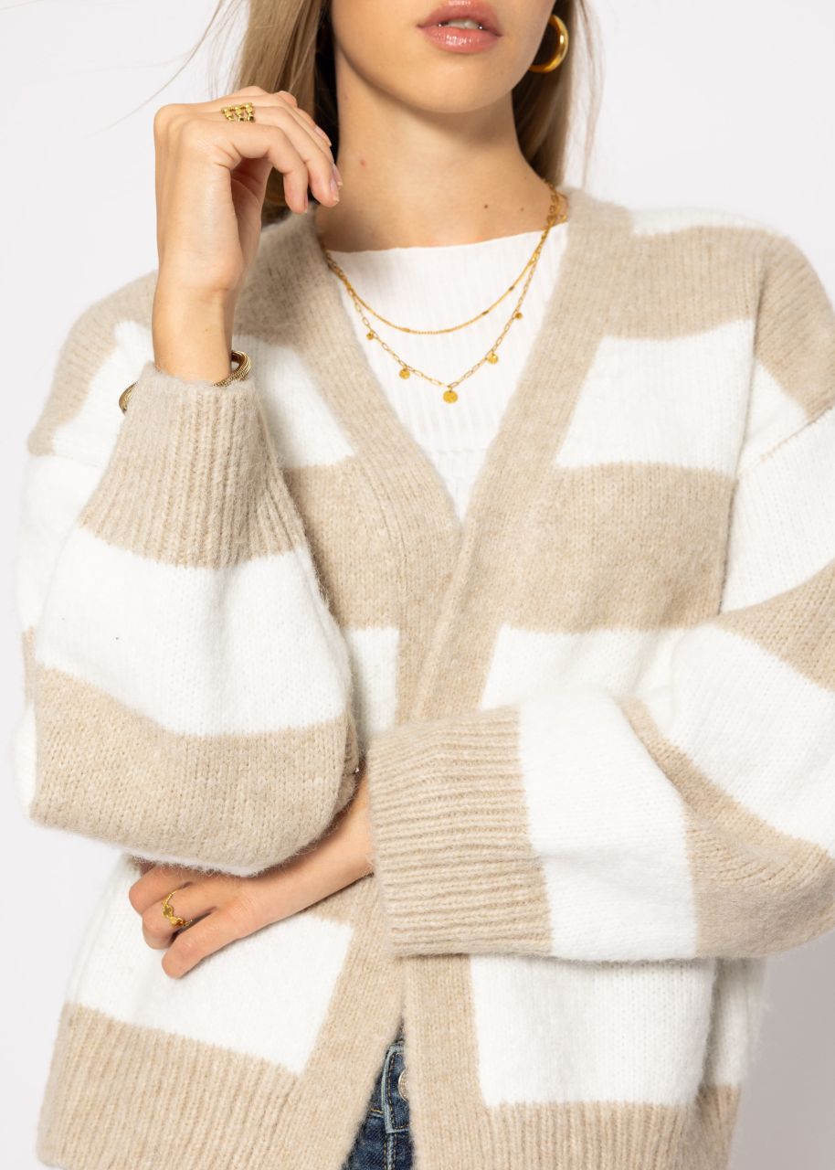 Oversize Cardigan mit Blockstreifen - beige-offwhite