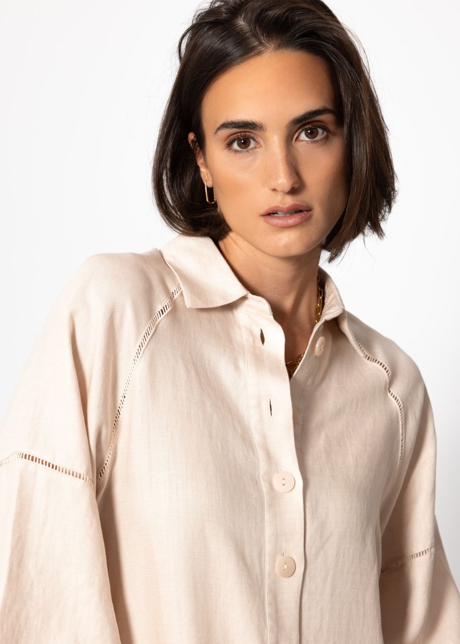 Leinen Kleid mit Knopfleiste - creme