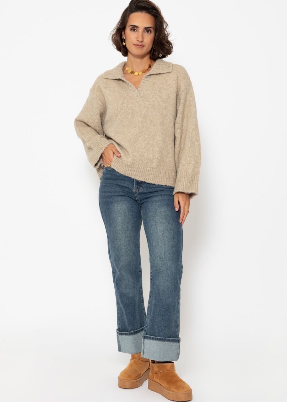 Oversize Pullover mit Kragen - beige