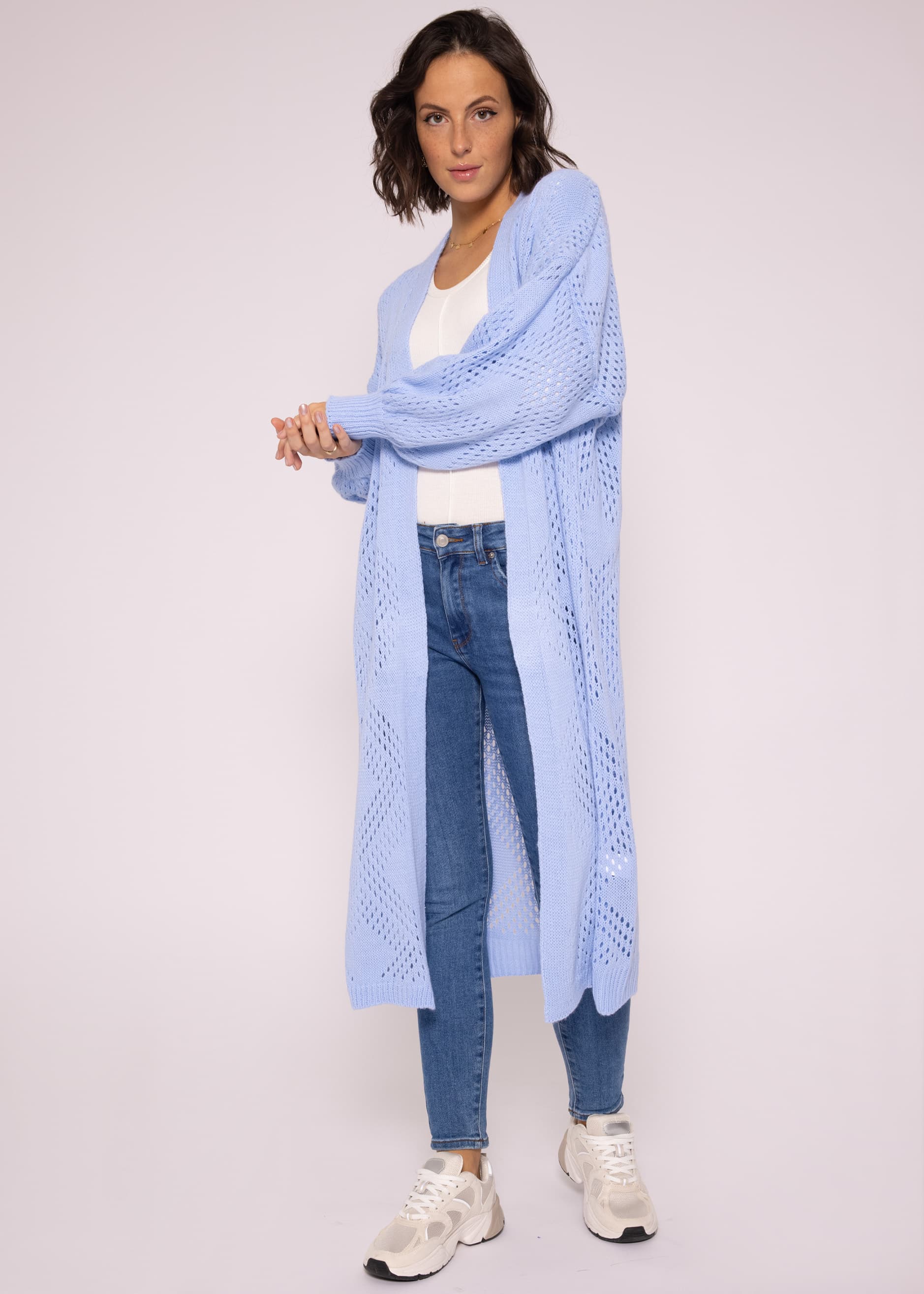 Maxi Cardigan mit Crochet Muster, hellblau Cardigans | und Strick Oberteile | Bekleidung SASSYCLASSY