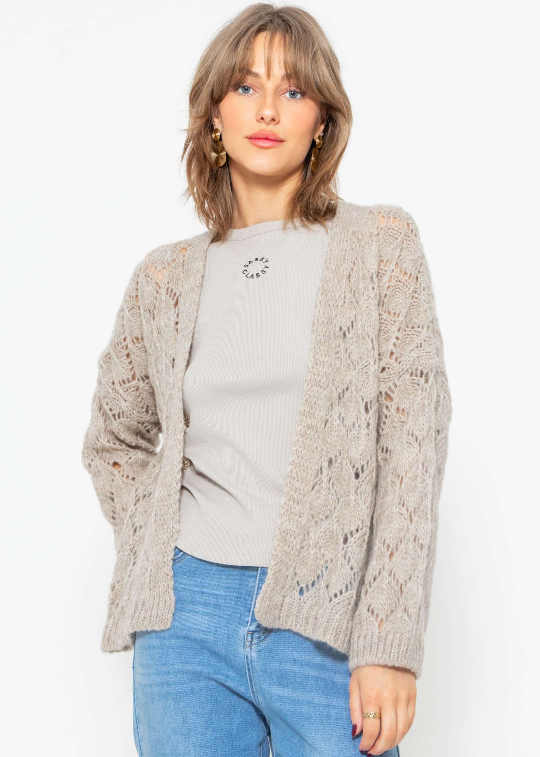 Oversize Cardigan in Ajour Strick- beige