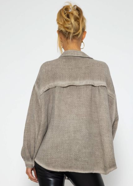 Verwaschene Musselin Bluse - taupe