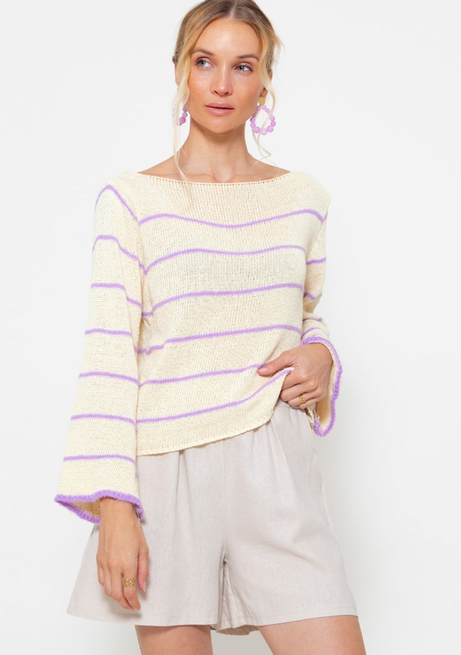 Baumwoll Pullover mit feinen Streifen - beige