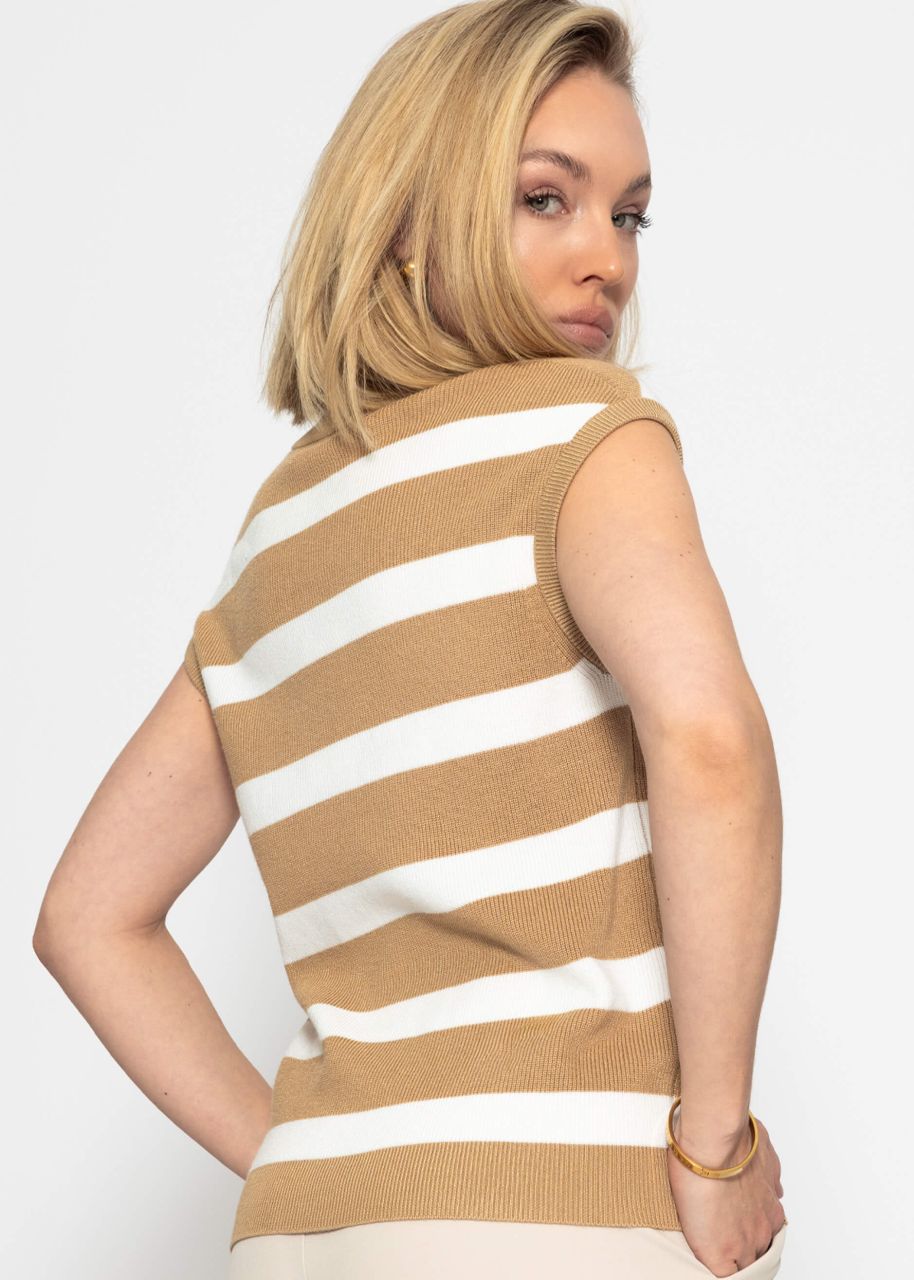 Gestreiftes Top mit Reißverschluss - beige