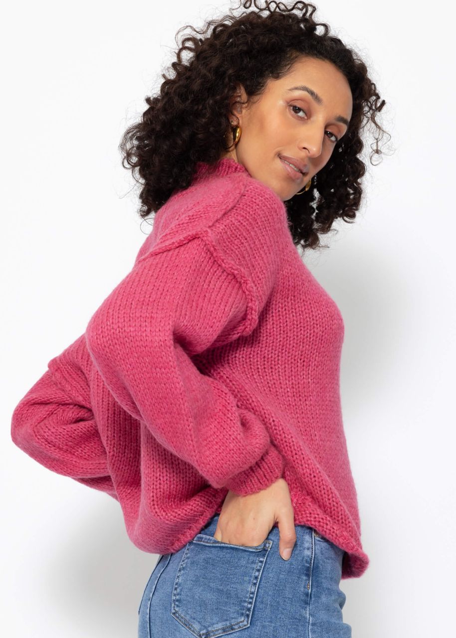 Rollkragenpullover mit Außennähten - pink