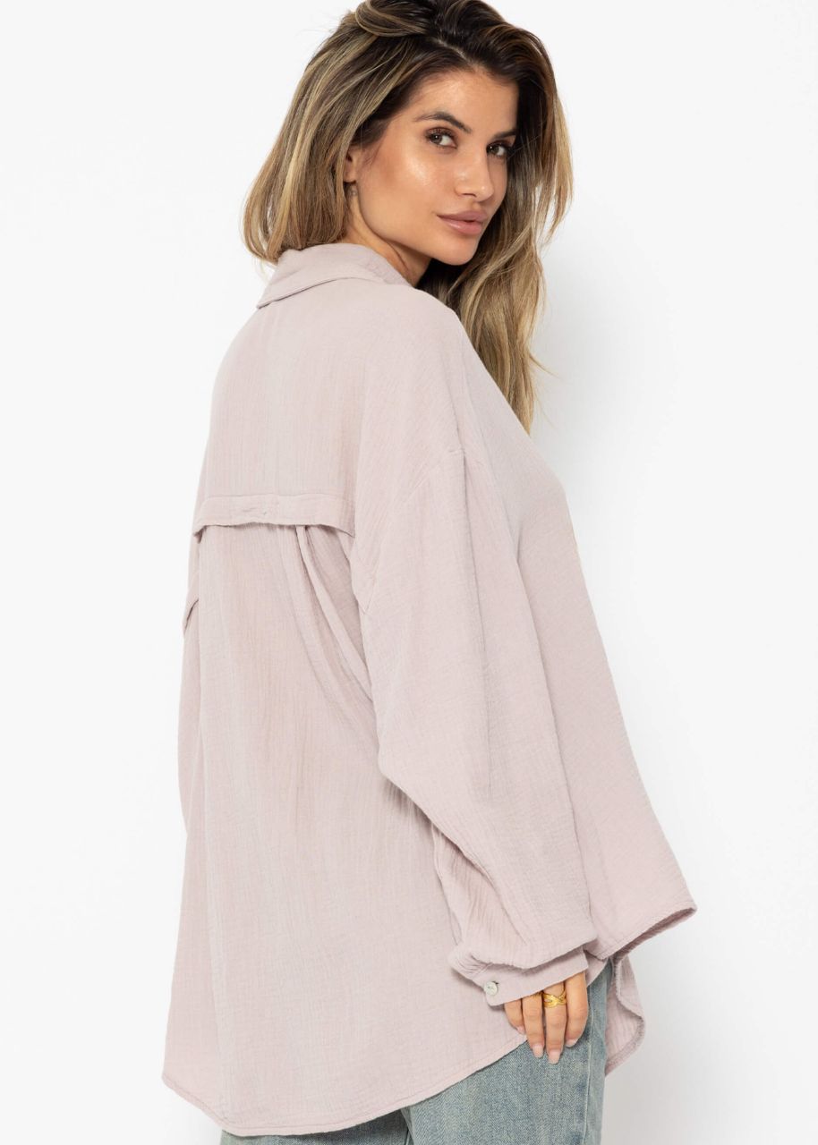 Musselin Bluse oversize, kurz, puderrosa