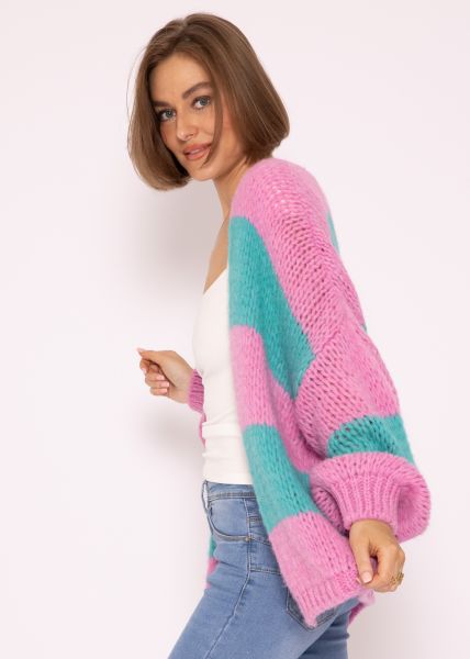 Gestreifter, oversize Cardigan, pink/türkis