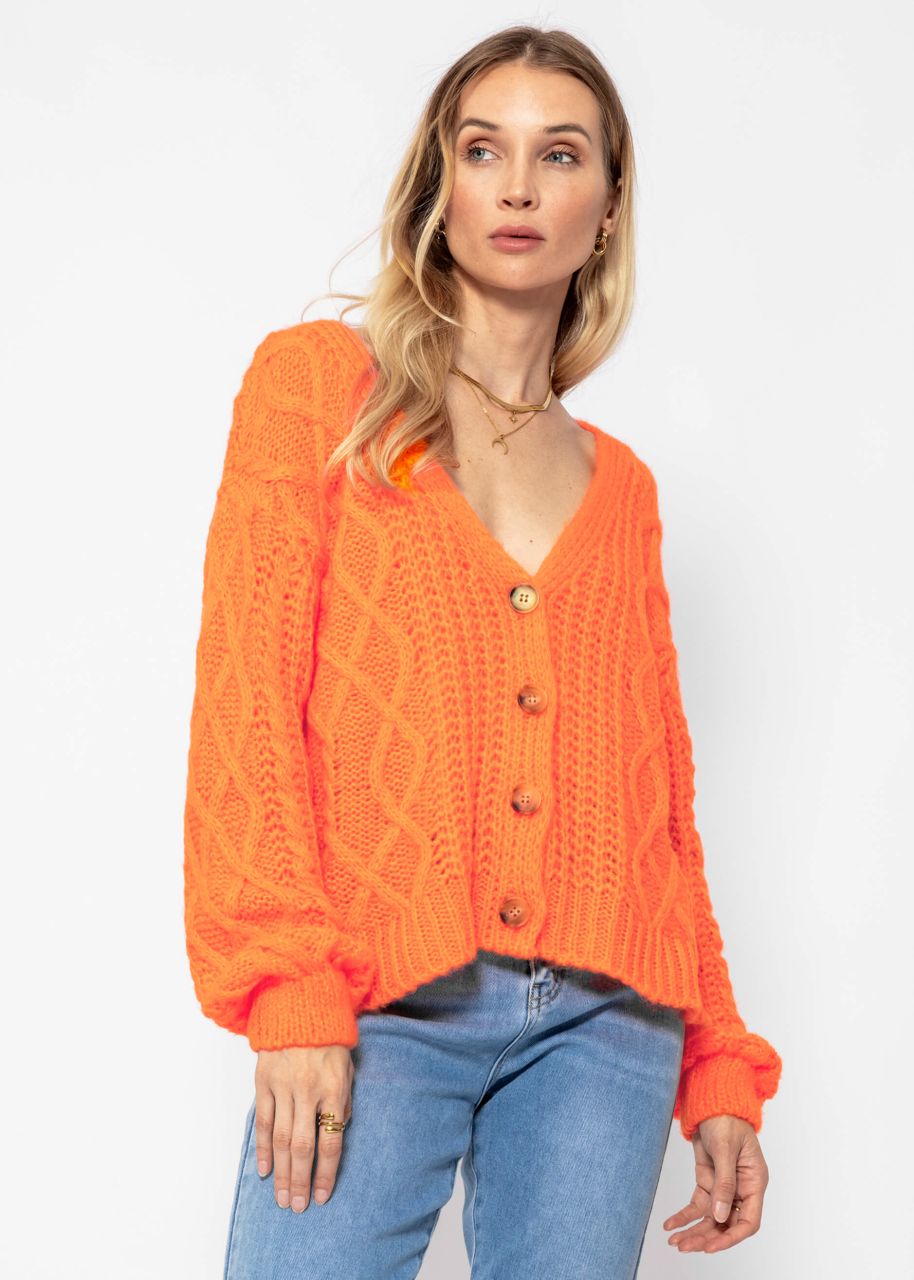 Oversize Strickjacke mit Zopfmuster - mandarine