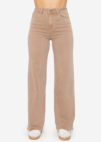 Jeans mit weitem Bein - taupe