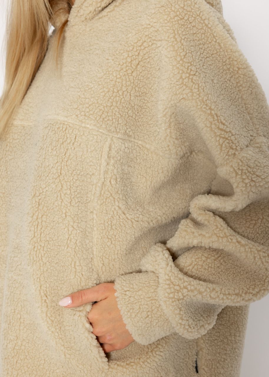 Oversize Teddy Sweatshirt mit Kapuze - hellbeige