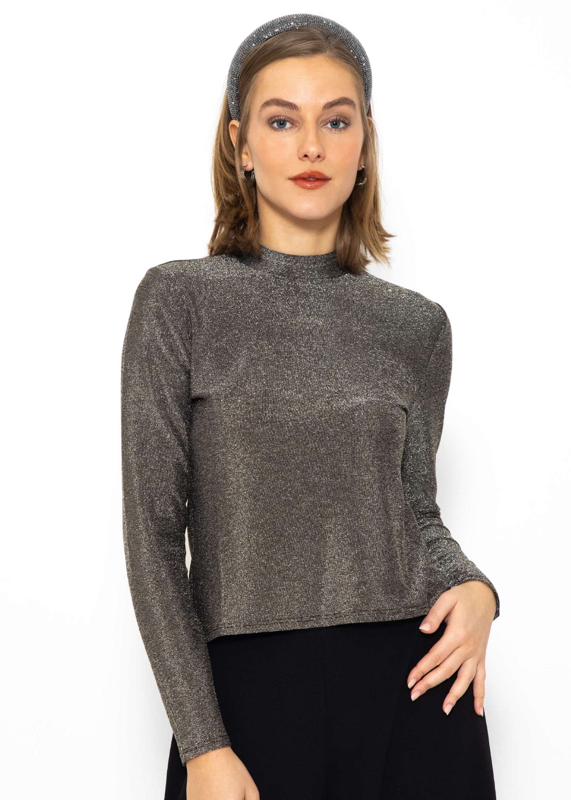 Glitzer Langarmshirt - silber