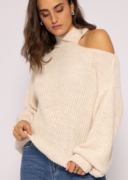 Oversize Cut-Out Pullover - beige