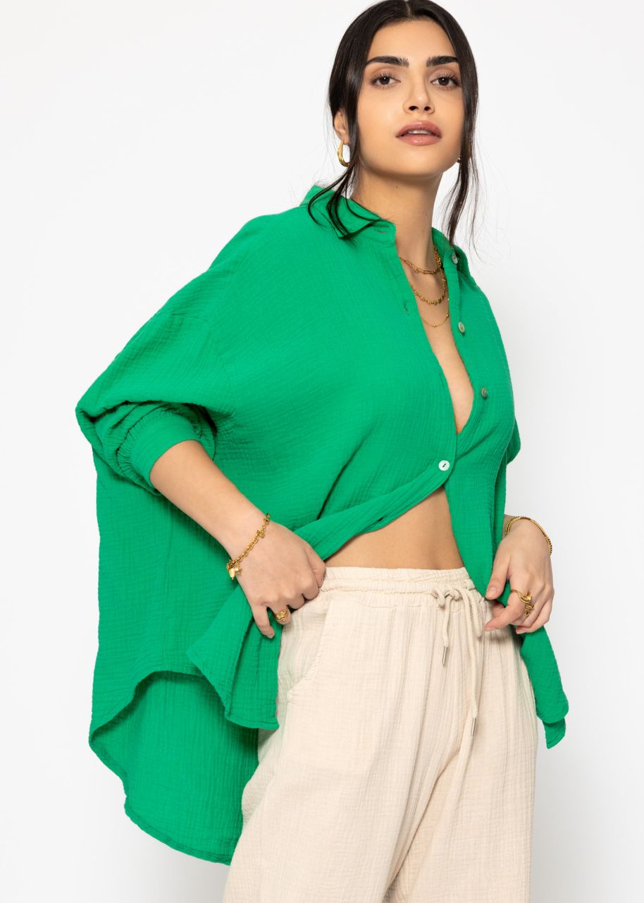 Musselin Bluse oversize, kurz, grün