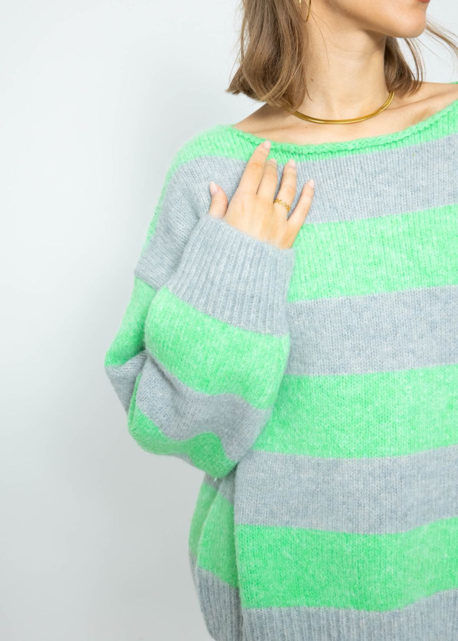 Pullover mit Blockstreifen - grün-grau