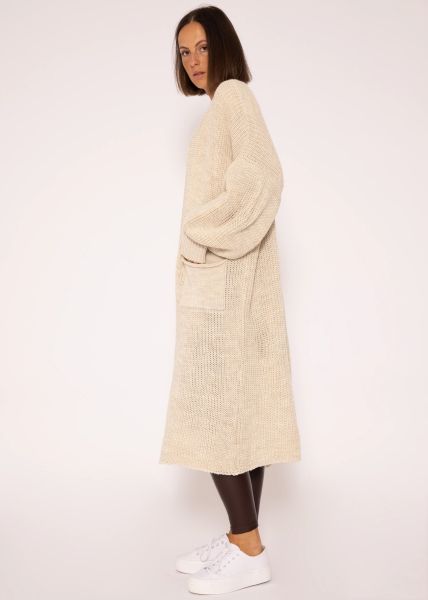 Maxi Cardigan mit Taschen, beige