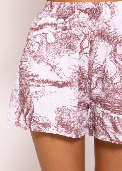 Musselin Shorts mit Print, weinrot