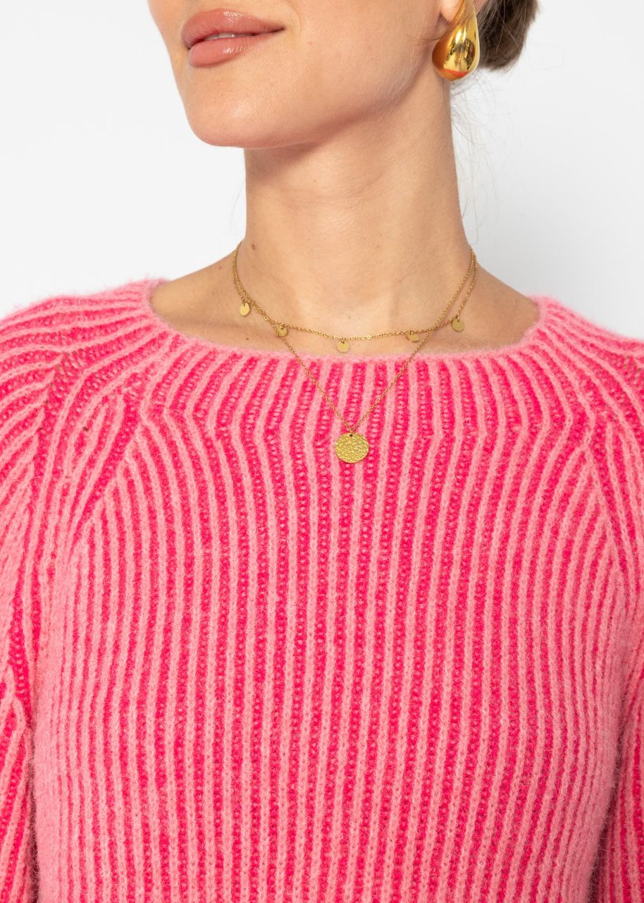 Zweifarbiger gerippter Pullover - pink-fuchsia