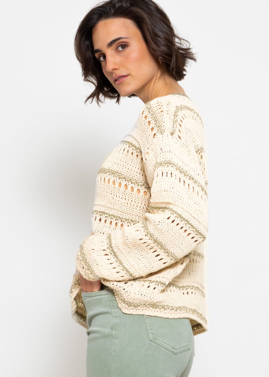Pullover mit Ajour Muster - beige-khaki