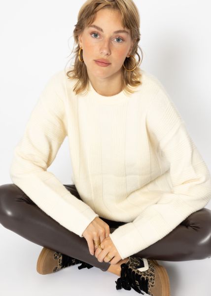 Pullover mit geripptem Streifenmuster - offwhite