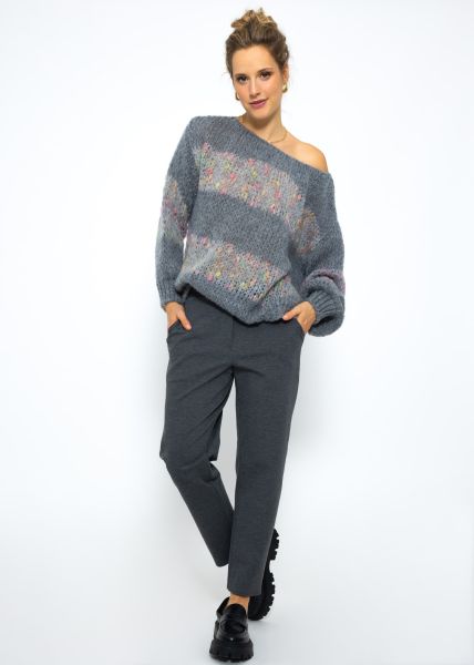 Oversize Pullover mit Blockstreifen - grau
