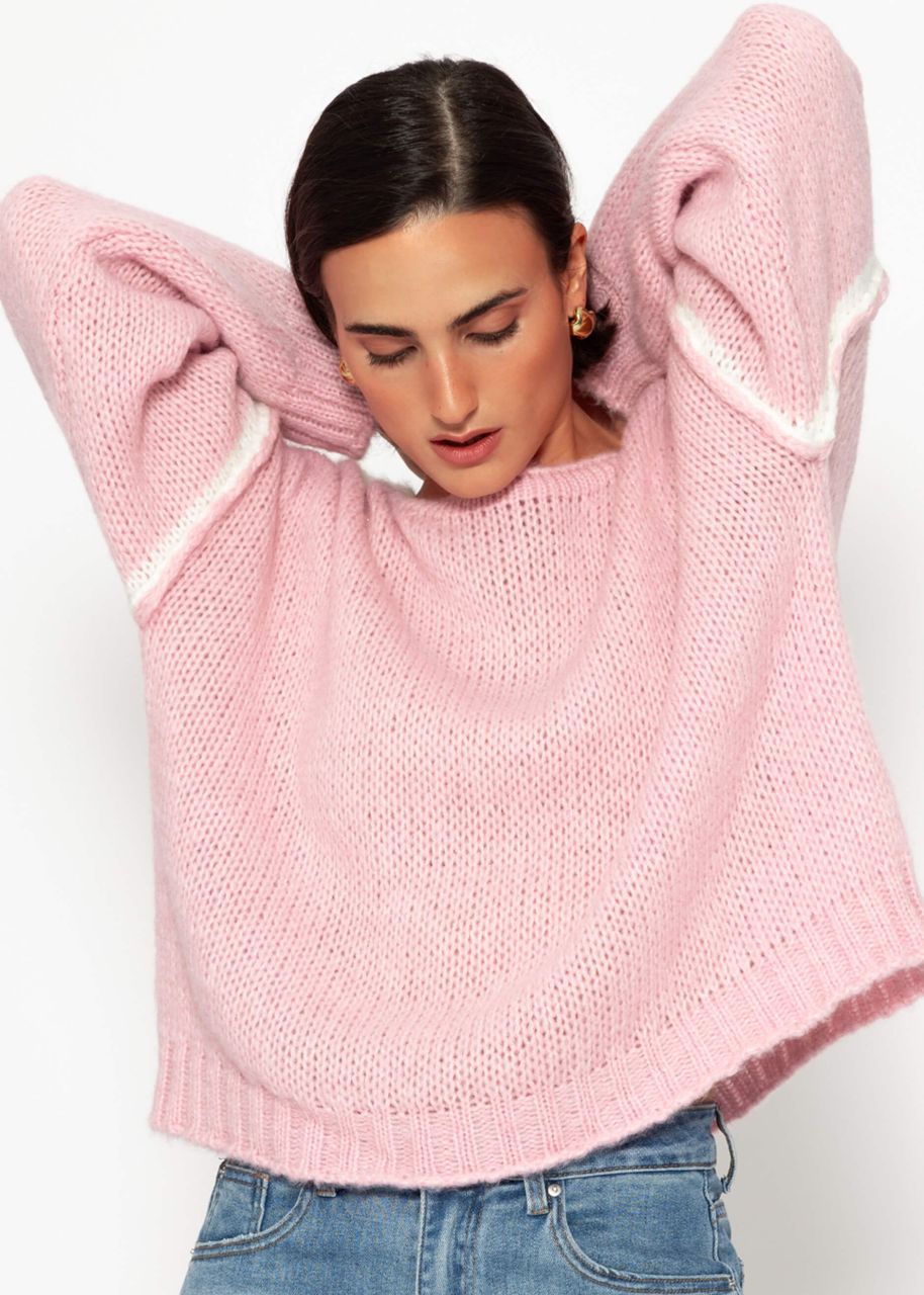 Pullover mit Kontrastnähten - rosa