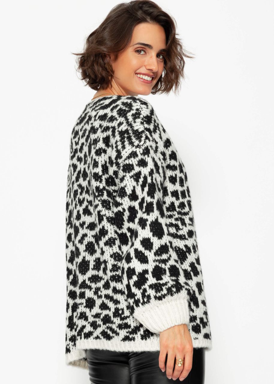 Cardigan mit Leo-Print - schwarz-offwhite