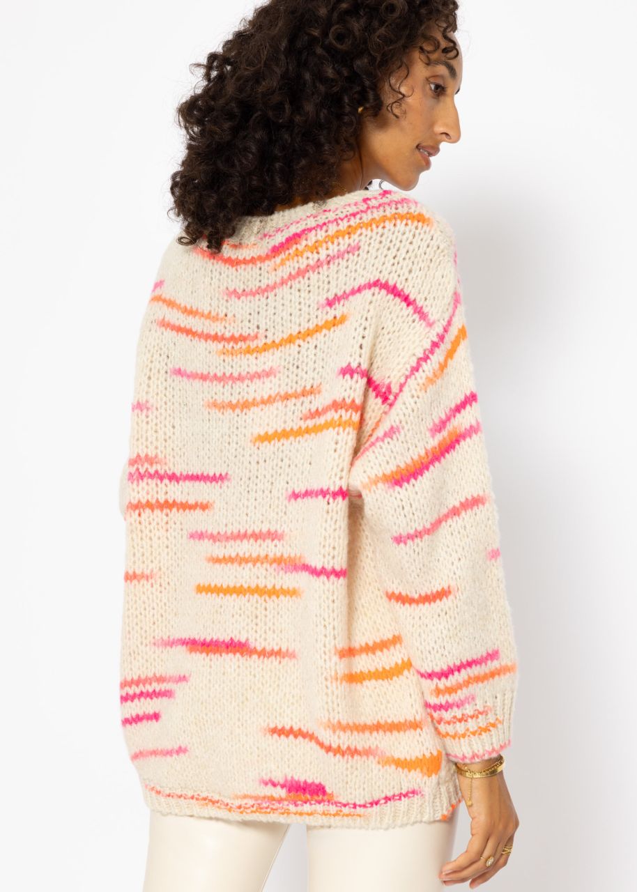 Oversize Pullover mit orange und pink Streifen - beige