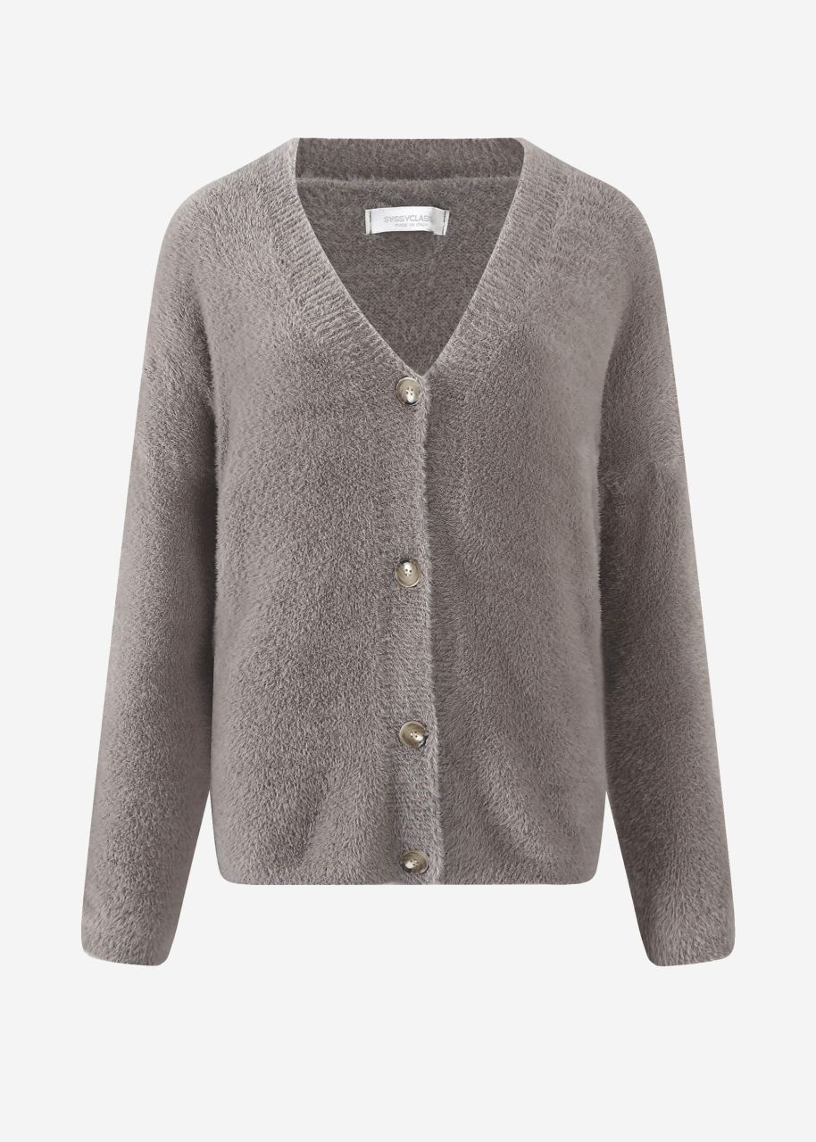 Flauschiger Cardigan mit Knöpfen - taupe