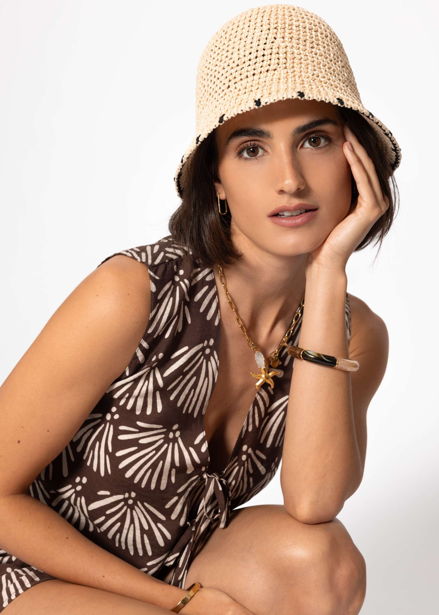 Top mit Muschel-Print - braun