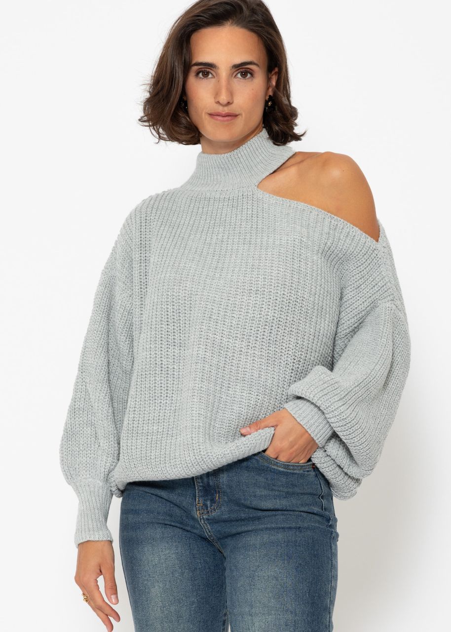 Oversize Cut-Out Pullover - grau