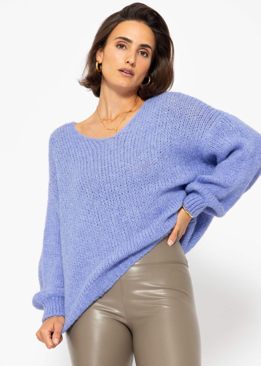 Oversize Pullover mit V-Ausschnitt - flieder