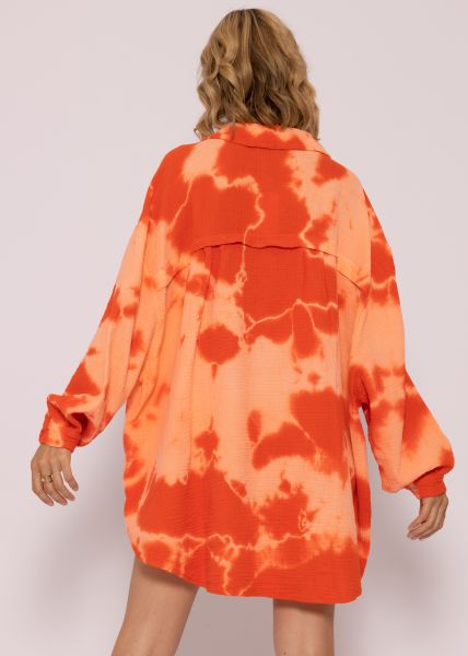 Ultra oversize Musselin-Blusenhemd mit Batik-Print, orange