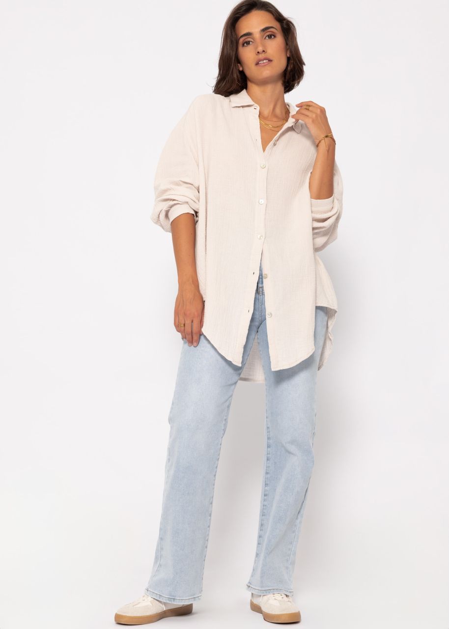 Musselin Bluse oversize, kurz, hellbeige