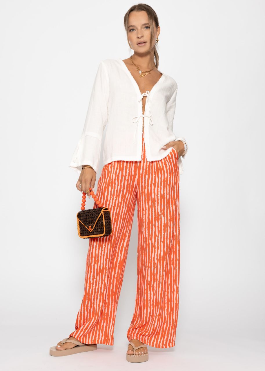 Gestreifte Viskose Hose - orange