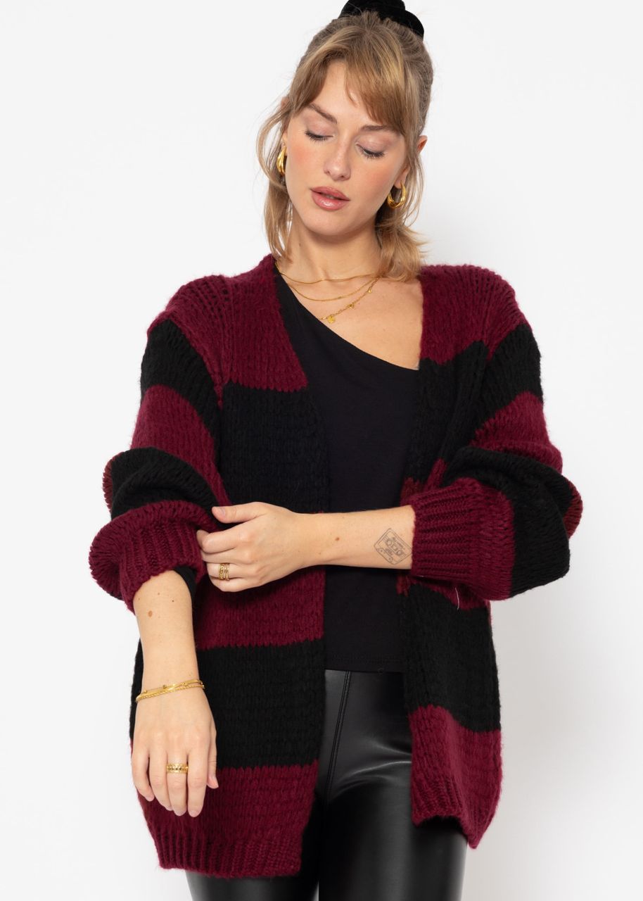 Gestreifter oversize Cardigan - burgundy-schwarz