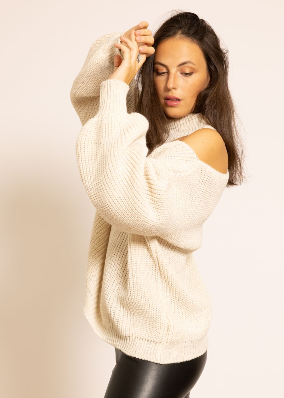 Oversize Cut-Out Pullover, beige