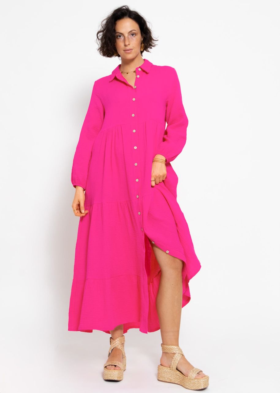 Musselin Maxi Kleid mit Volants - pink